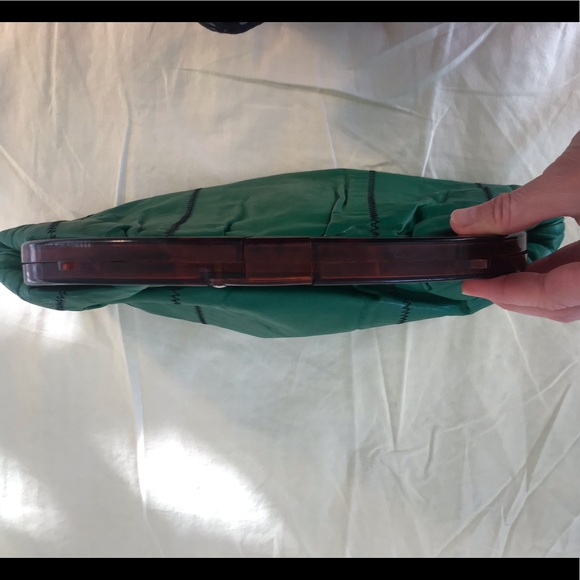 Green leather vintage clutch bag with handle - Picture 5 of 6